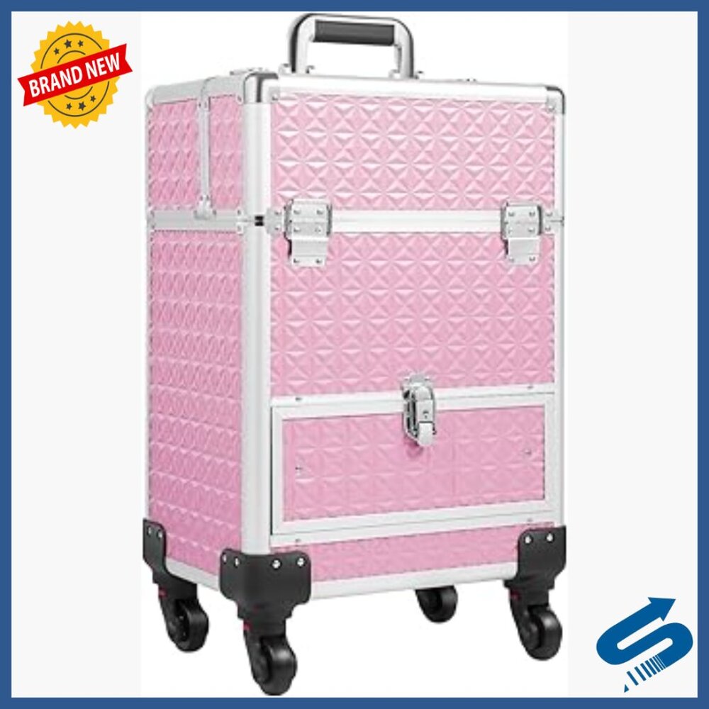 Professional Rolling Makeup Train Case With Wheels Lockable Adjustable Storage